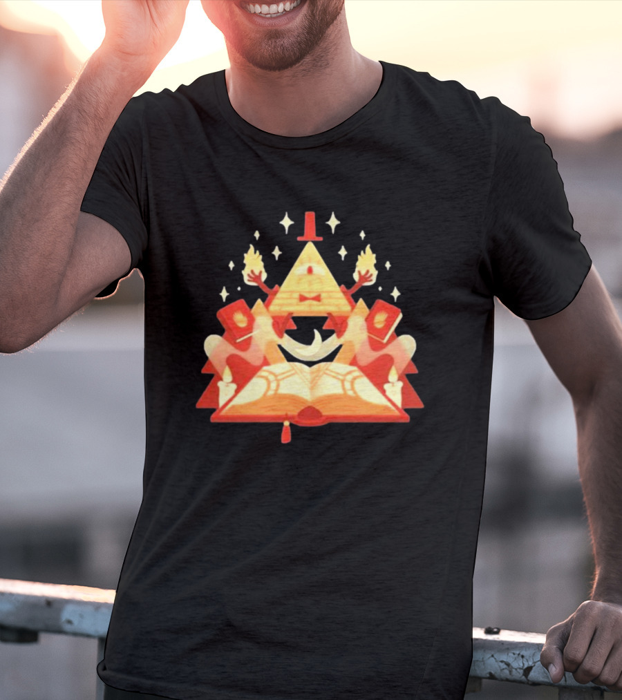 Bill Cipher Reding Book Gravity Falls Mystical Pyramid T-Shirt