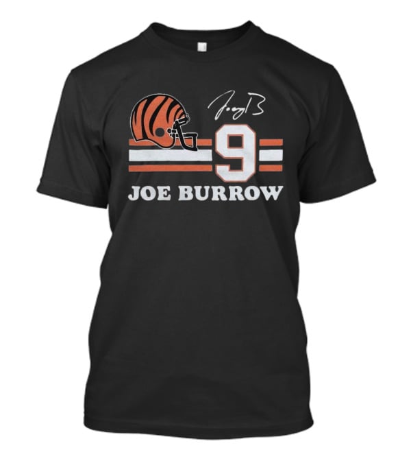 Cincinnati Bengals Joe Burrow Number 9 Helmet Signature T-Shirt