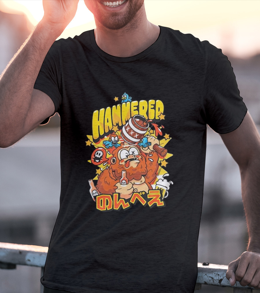 HAMMERED Cold Ones Merch Cartoon Character With Barrel And Birds T-Shirt