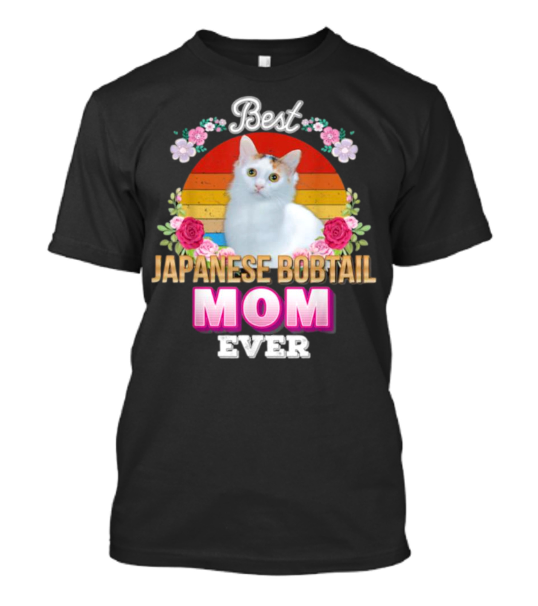 Best Japanese Bobtail Mom Ever Rainbow Floral Cat T-Shirt