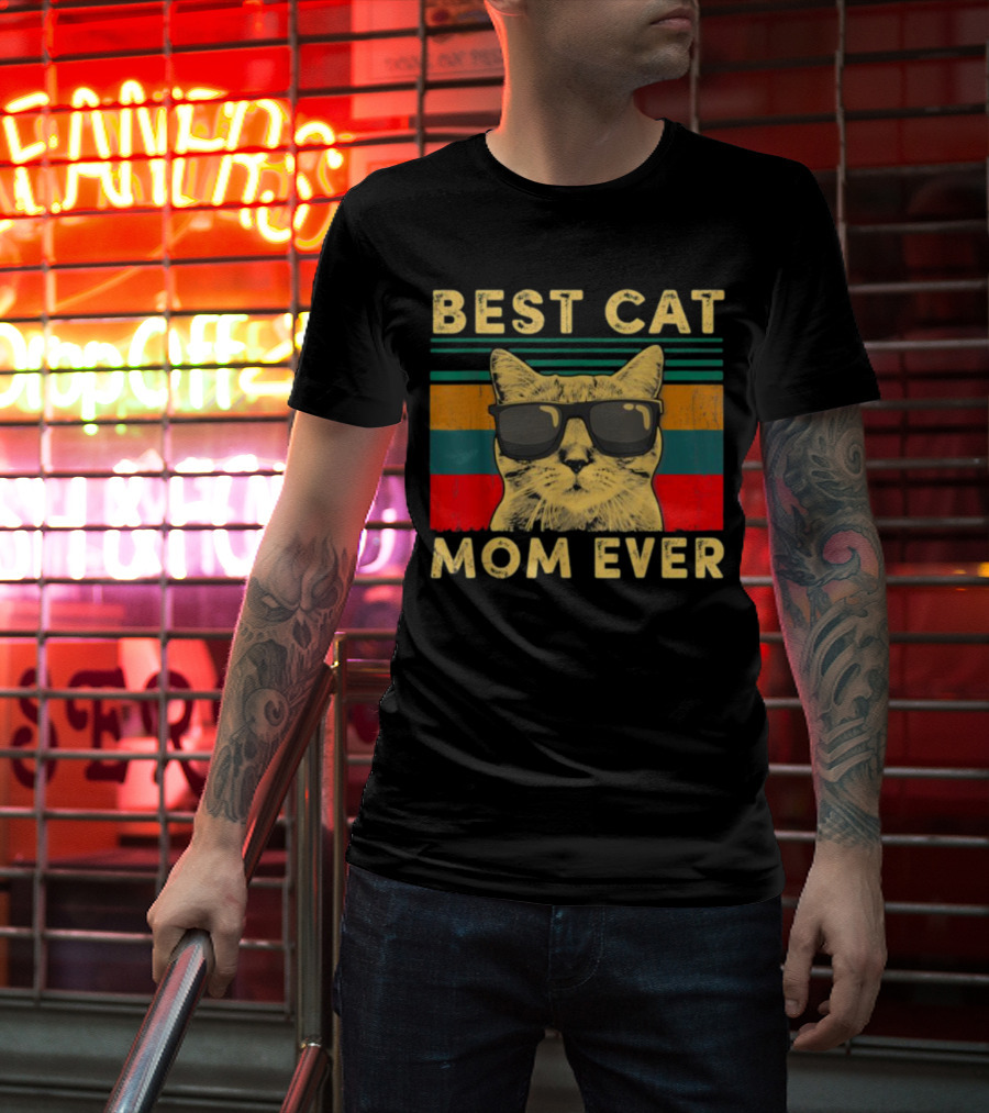 Best Cat Mom Ever Vintage Mother's Day Cat With Sunglasses T-Shirt