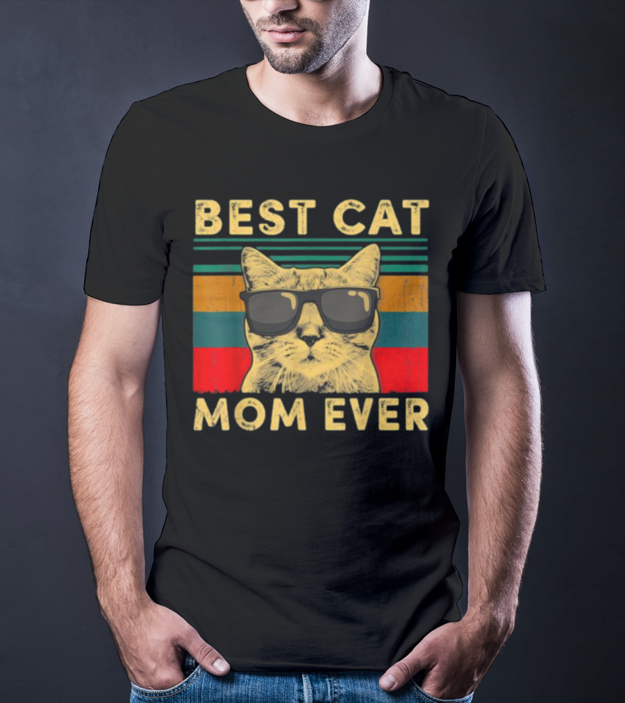 Best Cat Mom Ever Vintage Mother's Day Cat With Sunglasses T-Shirt