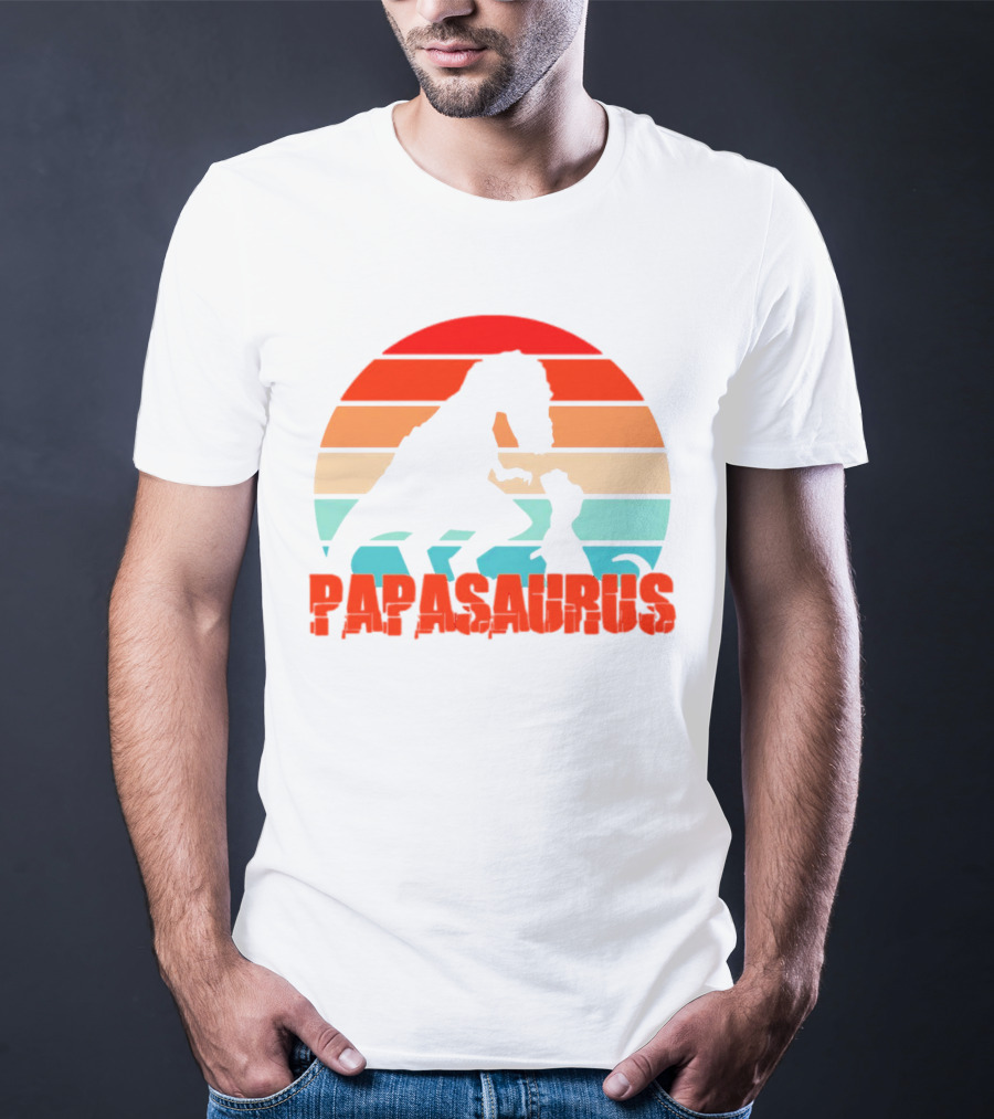 Papasaurus Vintage Father's Day Dinosaur Sunset T-Shirt