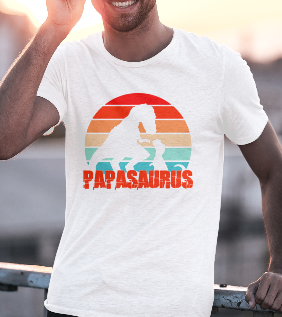 Papasaurus Vintage Father's Day Dinosaur Sunset T-Shirt