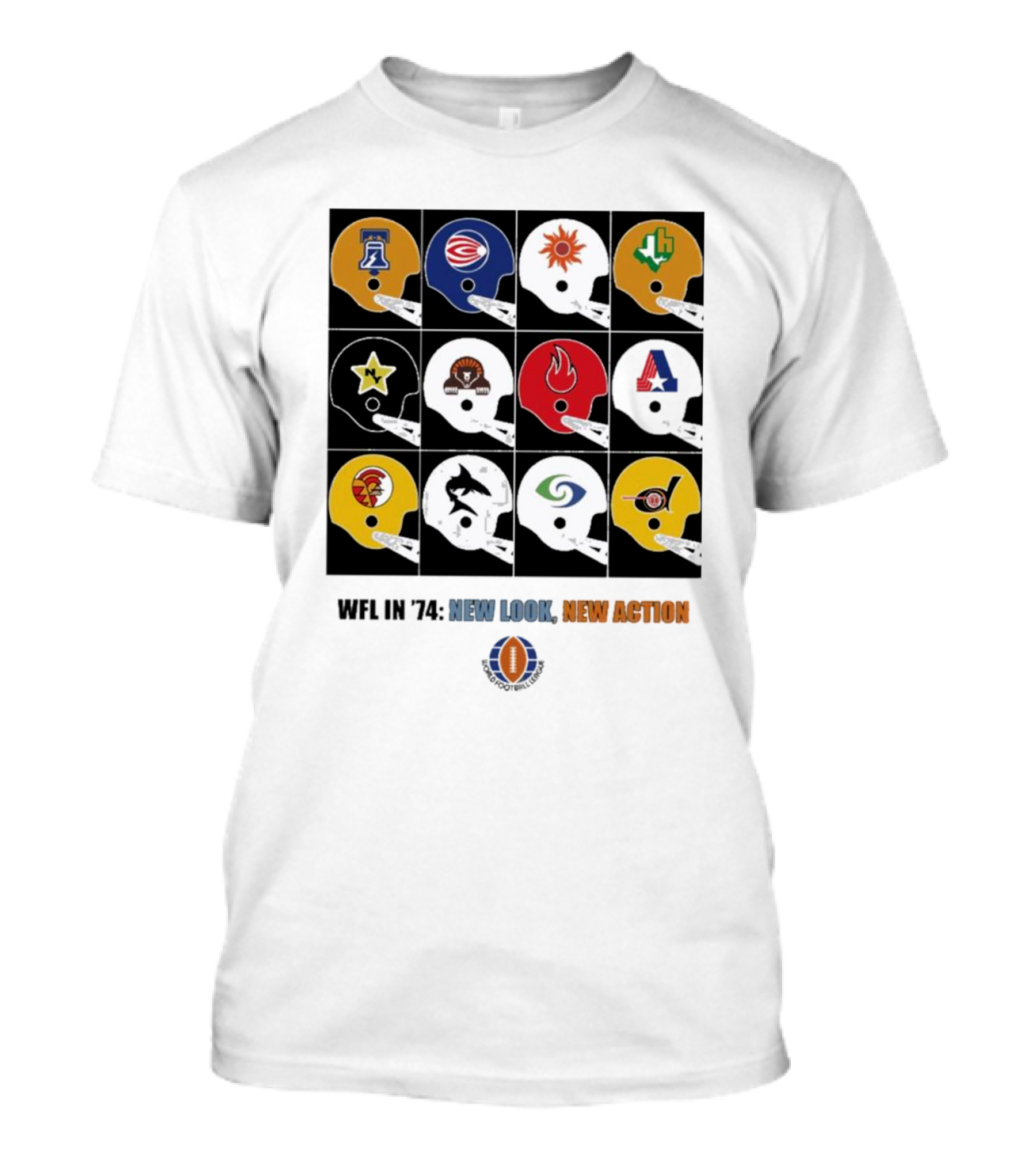 WFL In 1974 New Look New Action World Football League Helmets Collection T-Shirt