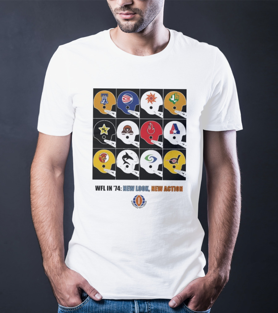 WFL In 1974 New Look New Action World Football League Helmets Collection T-Shirt
