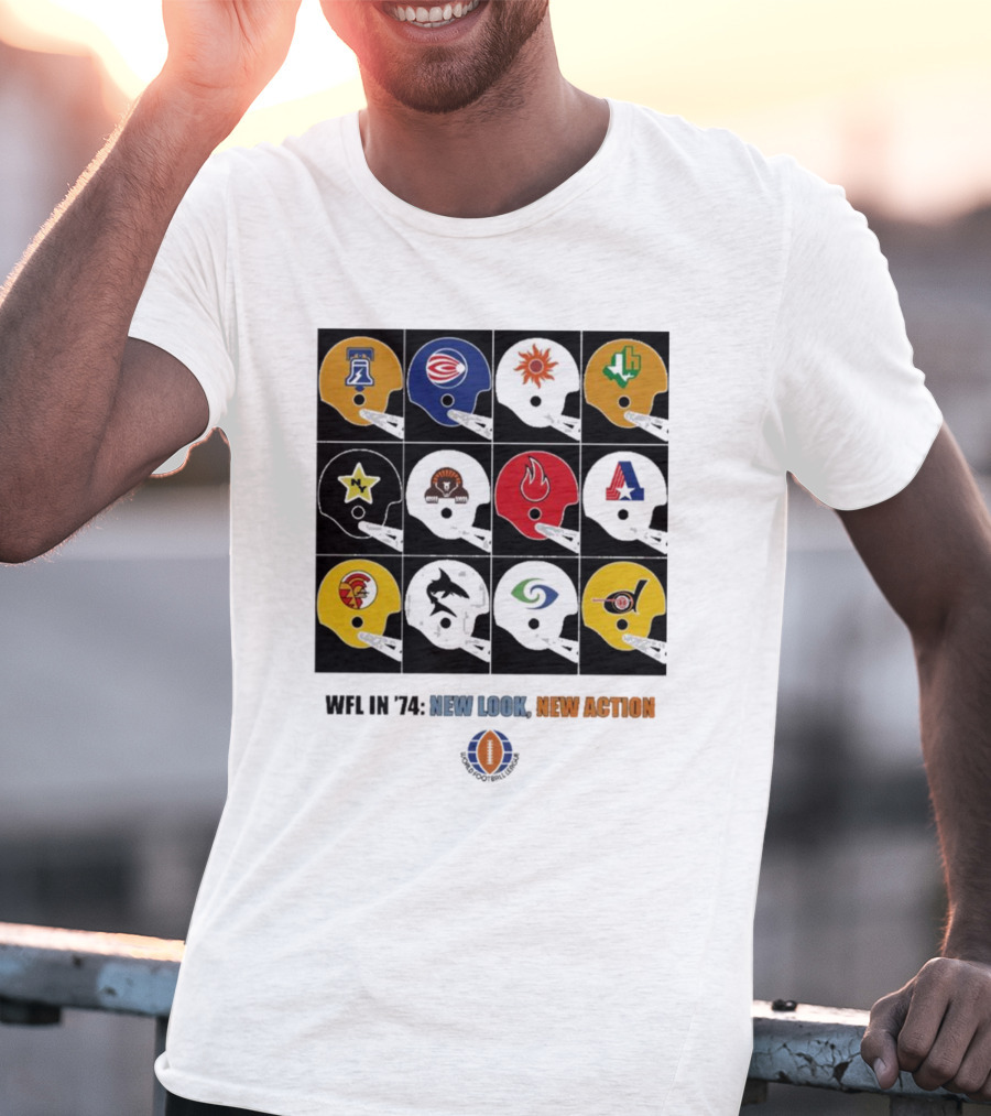WFL In 1974 New Look New Action World Football League Helmets Collection T-Shirt