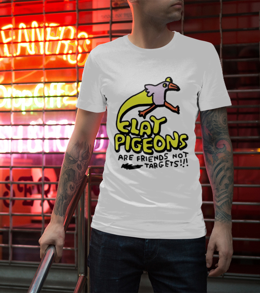 Clay Pigeons Are Friends Not Targets Fun Bird Cartoon T-Shirt