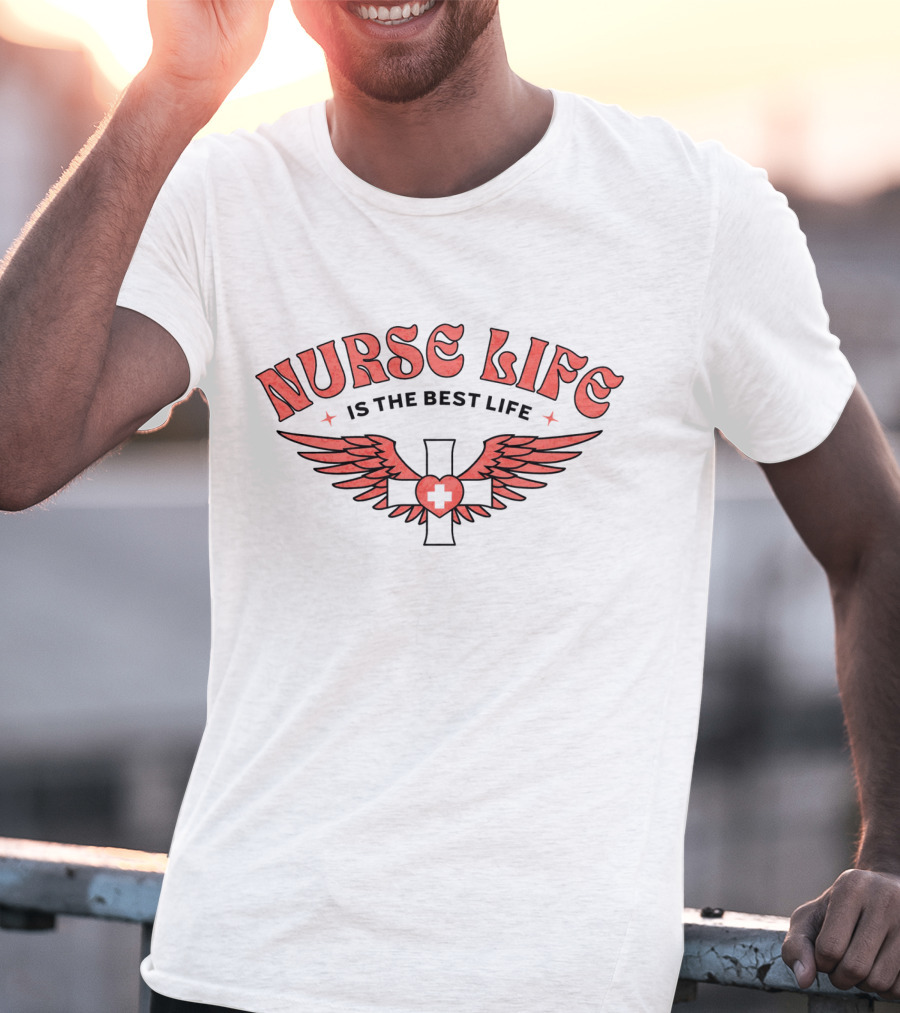 Nurse Life Is The Best Life Red Cross Wings T-Shirt