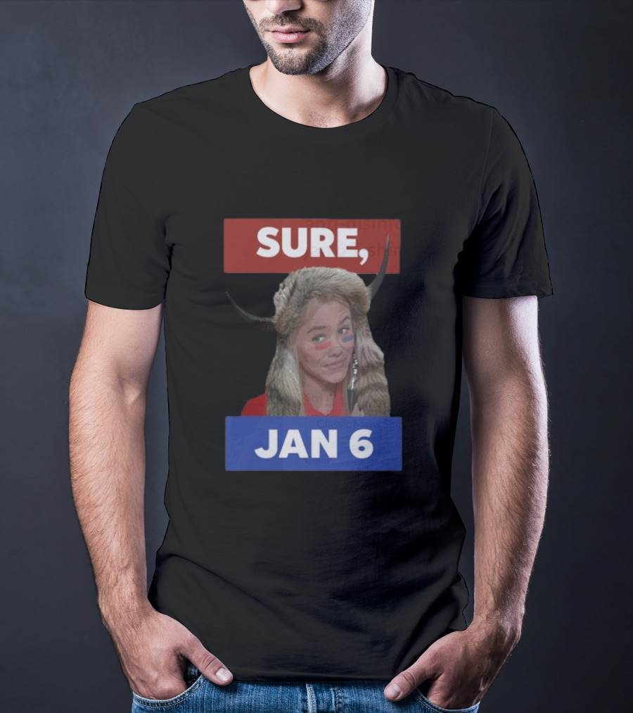 Jim Stewartson Anti-Disinfo Activist Sure Jan 6 Horned Headdress Red Blue Face Paint T-Shirt