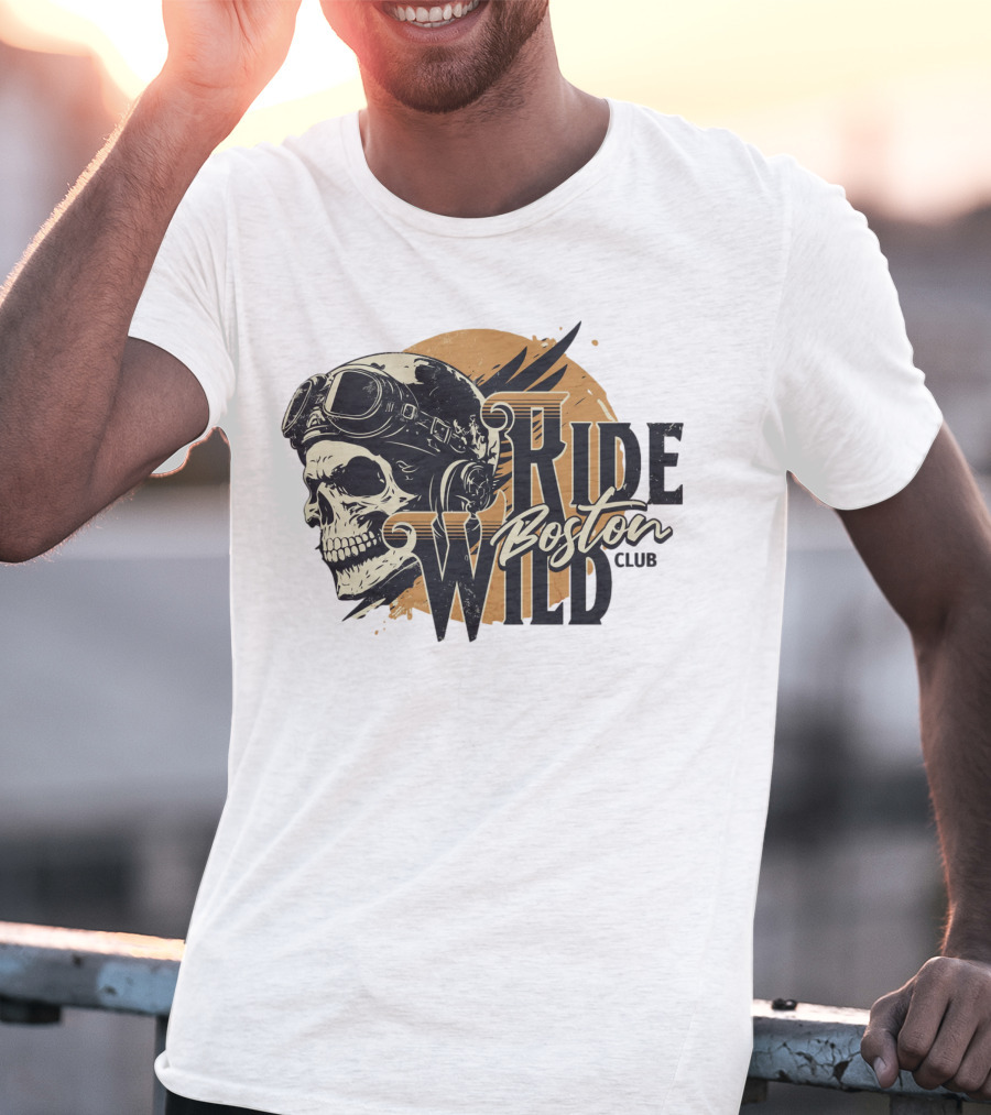 Ride Wild Boston Club Skull With Goggles T-Shirt