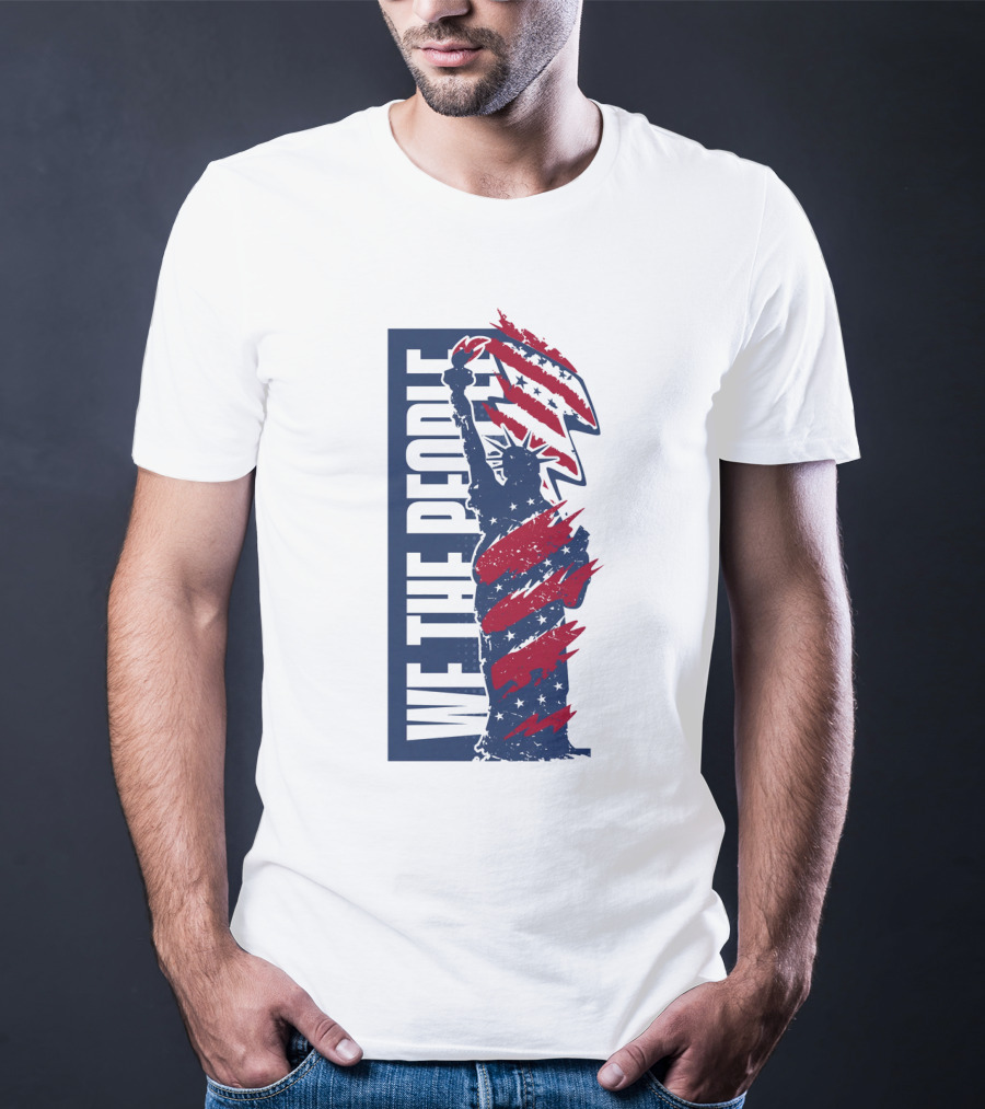 We The People Liberty Statue With Patriotic Red Stripes T-Shirt