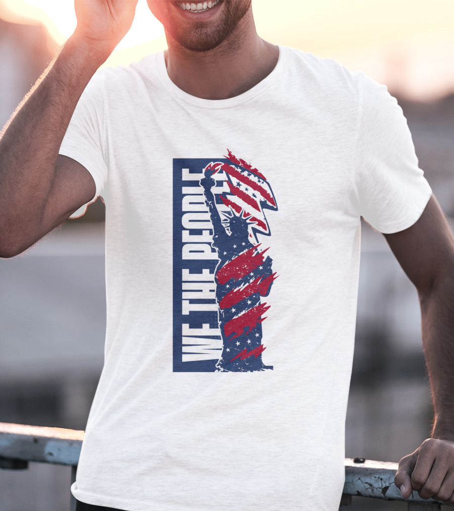 We The People Liberty Statue With Patriotic Red Stripes T-Shirt