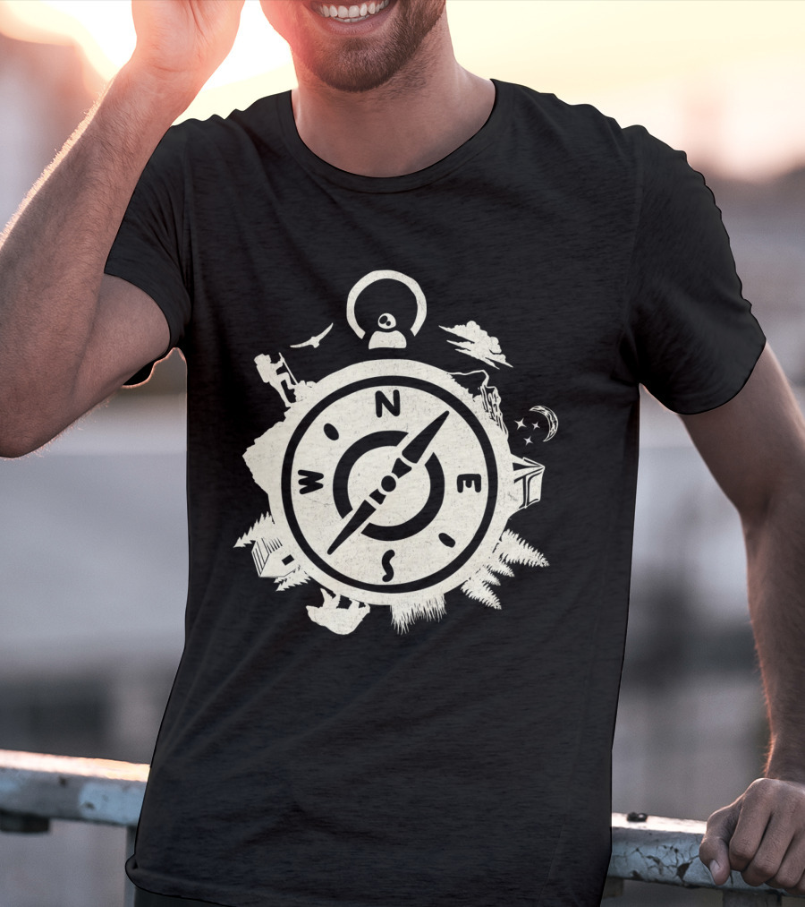 Wilderness Adventure Compass Exploring North South East West Nature Elements T-Shirt