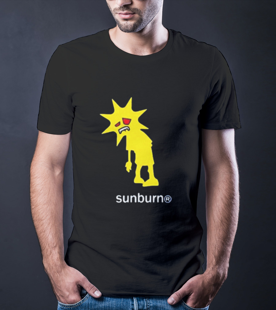 Sunburn Tired Cartoon Sun With Red Eyes And Trademark T-Shirt
