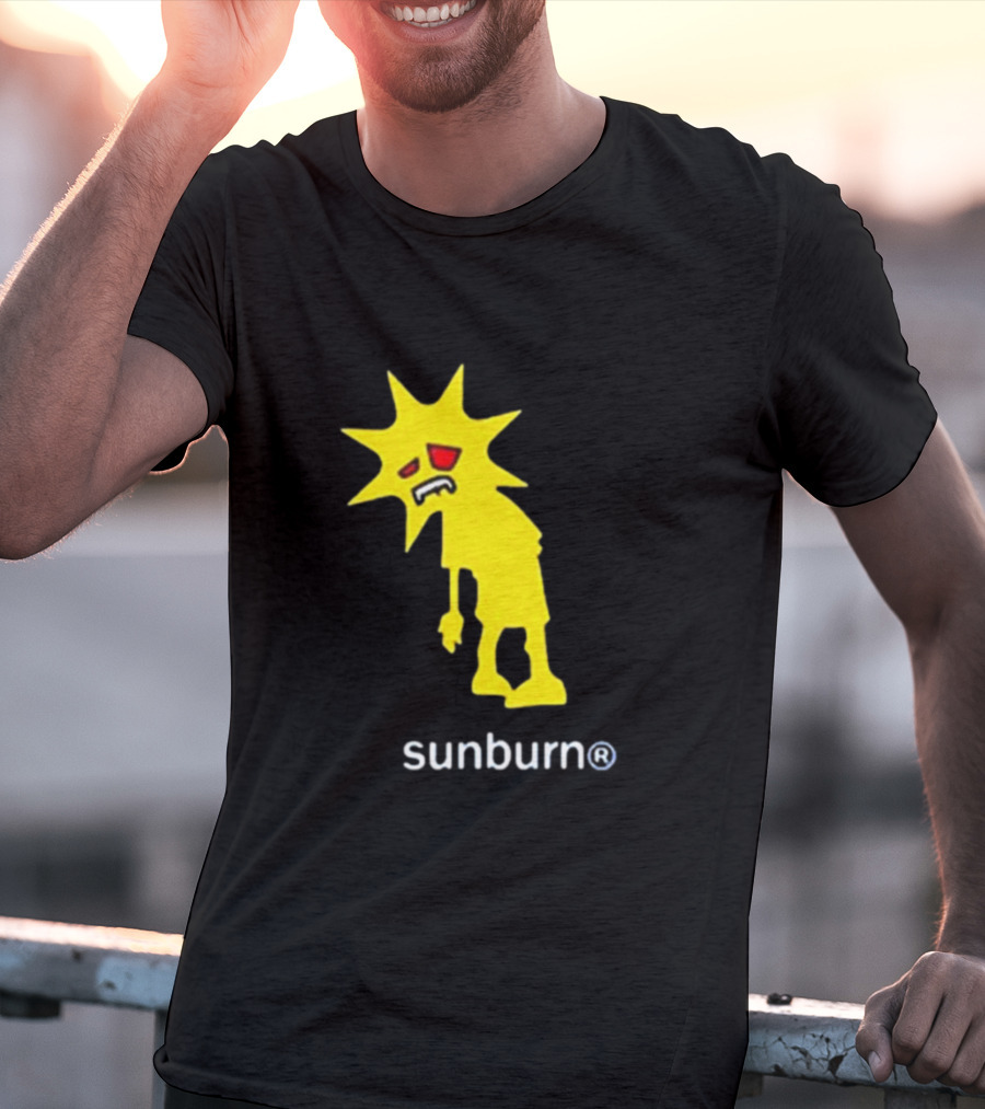 Sunburn Tired Cartoon Sun With Red Eyes And Trademark T-Shirt