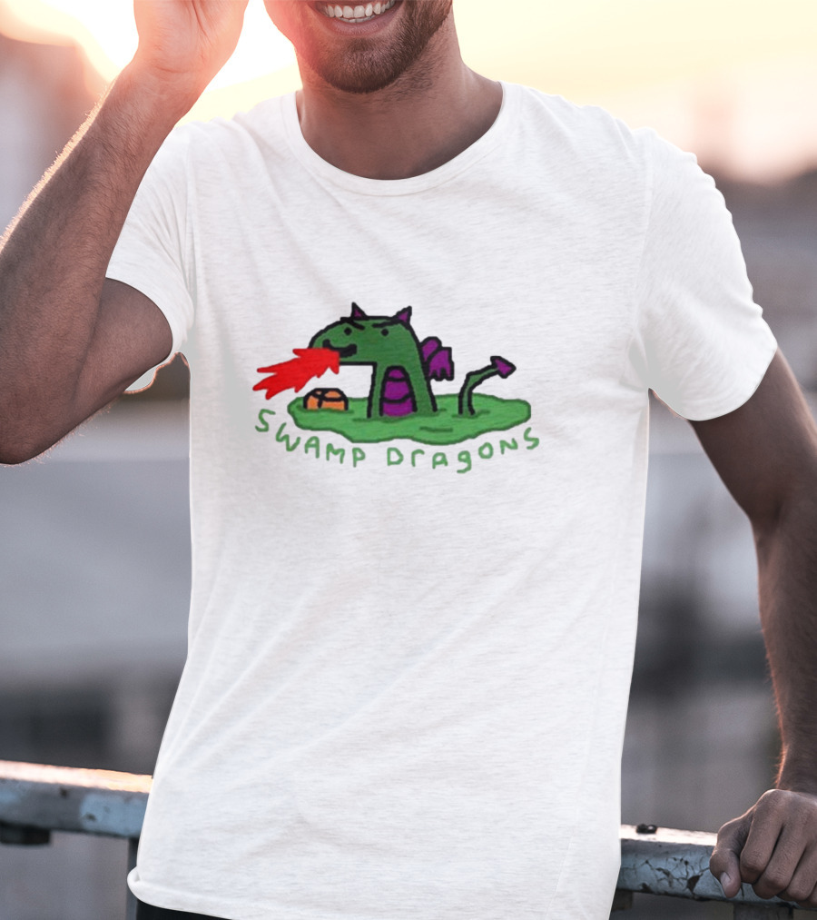 Swamp Dragons Playful Fire-Breathing Cartoon T-Shirt