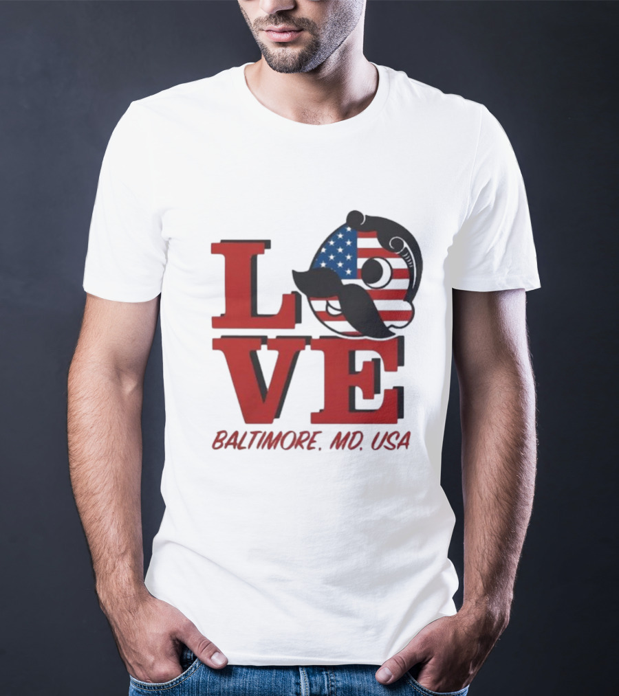 Love Baltimore MD USA National Bohemian American Flag Mustache T-Shirt