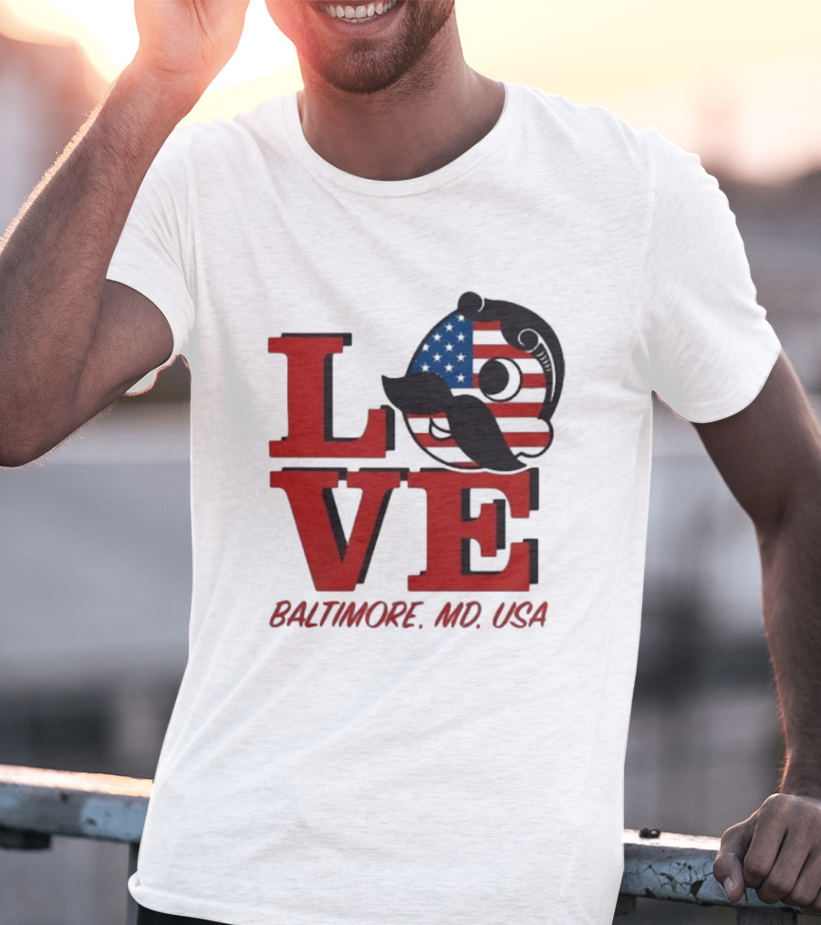 Love Baltimore MD USA National Bohemian American Flag Mustache T-Shirt