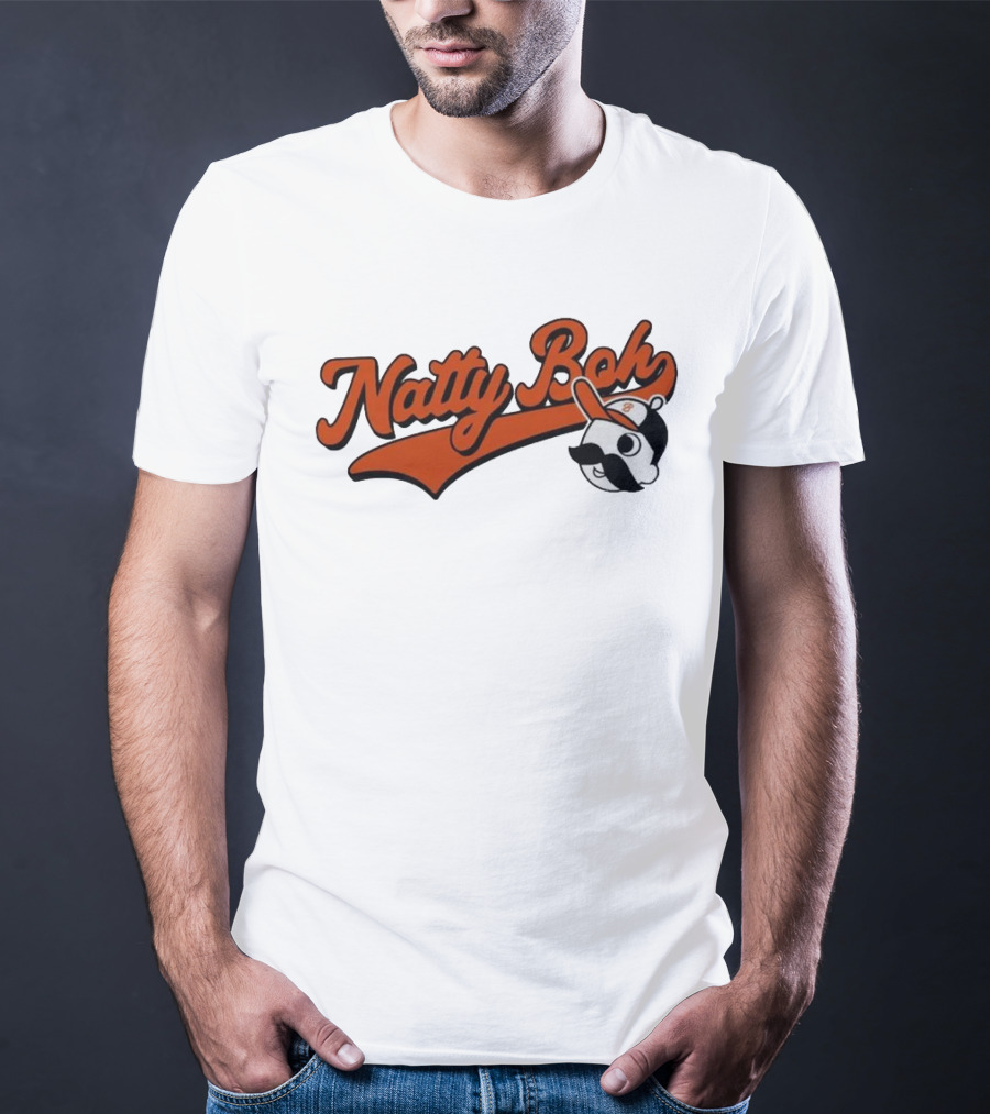 Natty Boh National Bohemian Mustache Character With Baseball Hat T-Shirt