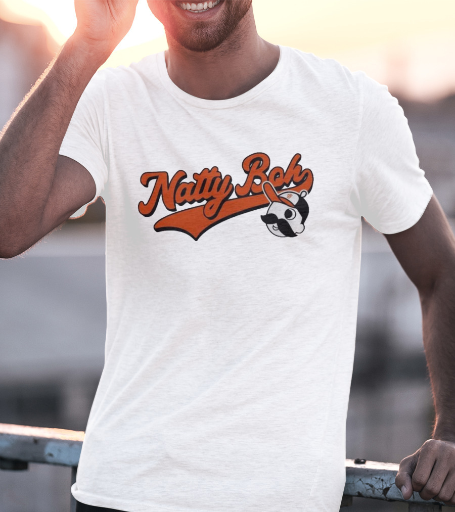 Natty Boh National Bohemian Mustache Character With Baseball Hat T-Shirt