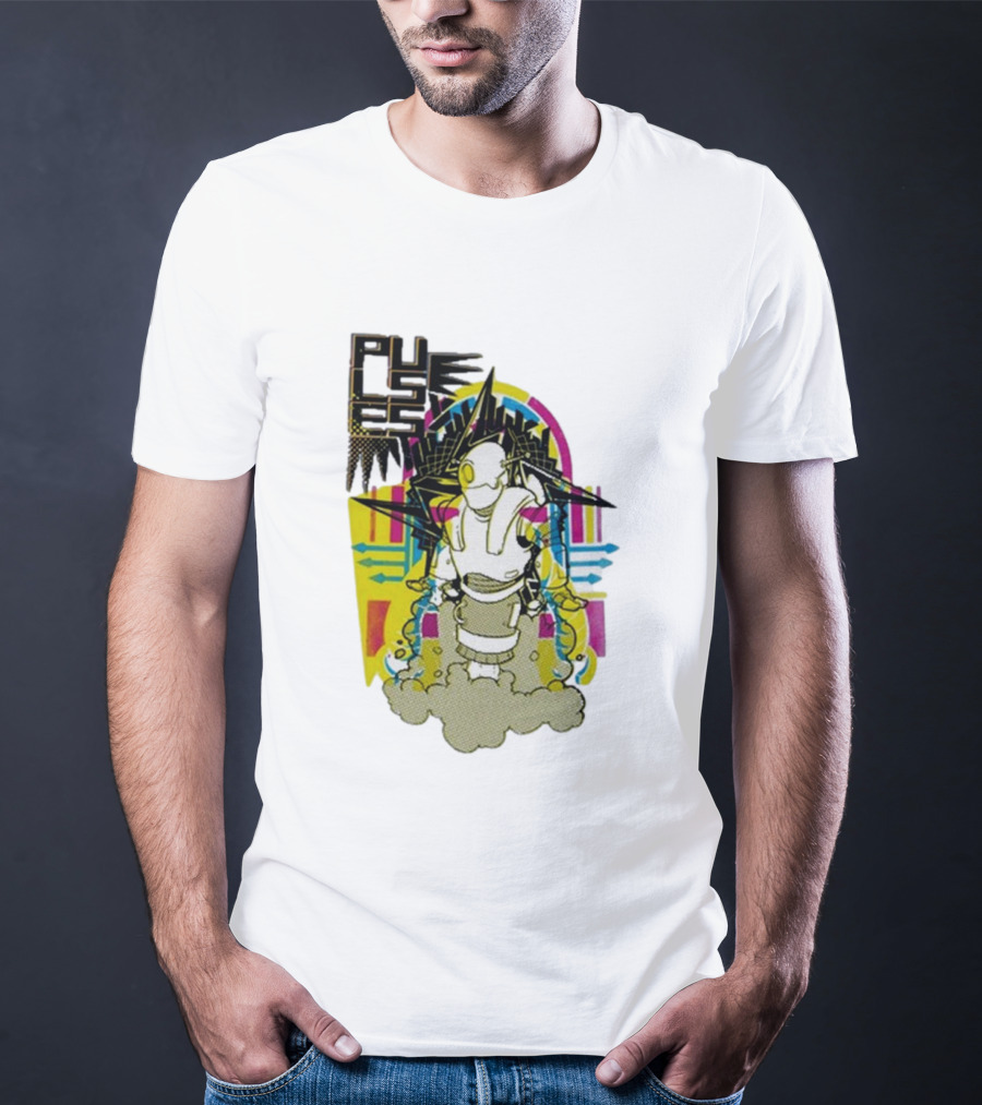 Pulses Futuristic Robot With Colorful Abstract Geometric Background T-Shirt