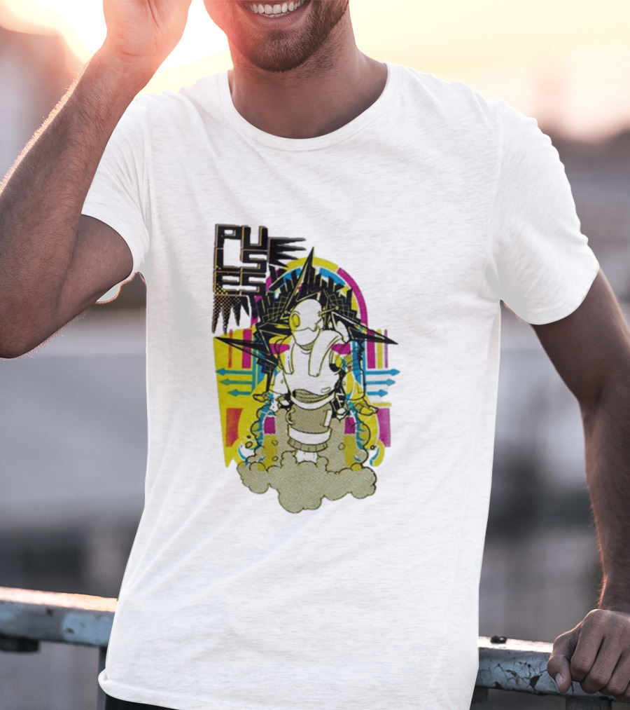 Pulses Futuristic Robot With Colorful Abstract Geometric Background T-Shirt
