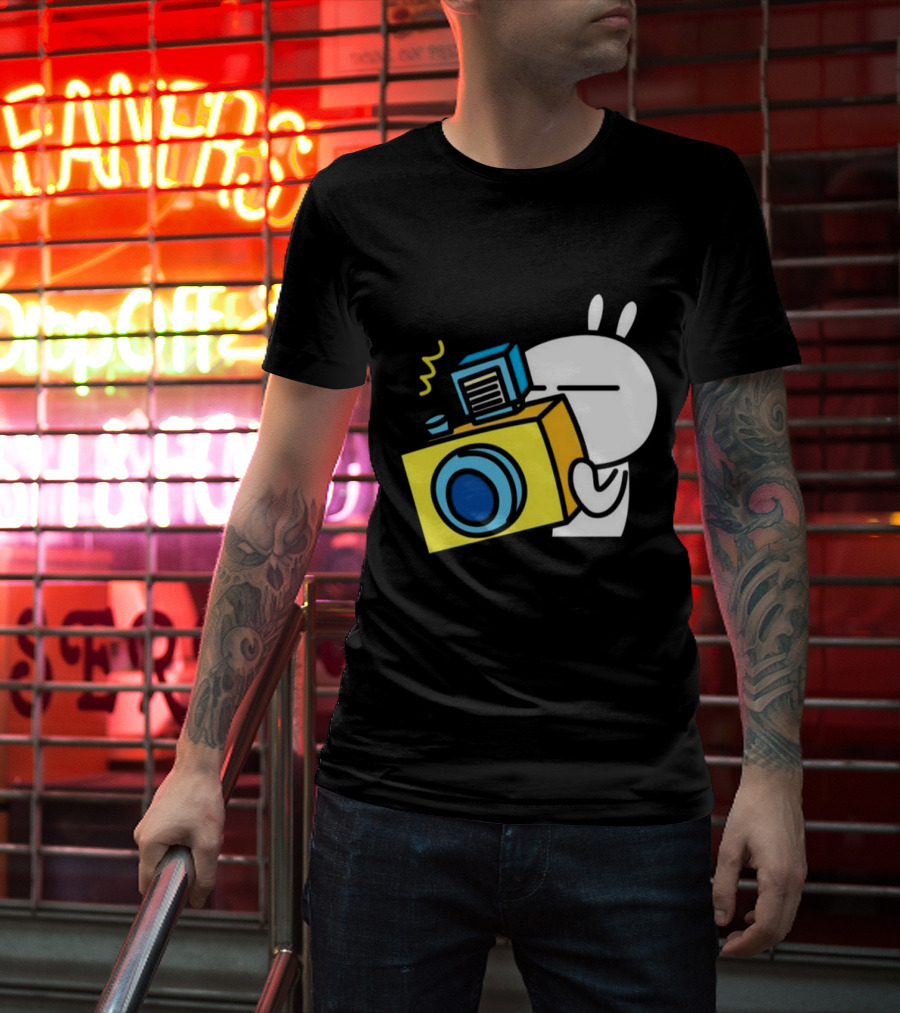 Tuzki Rabbit Camera Cartoon Character Photography T-Shirt