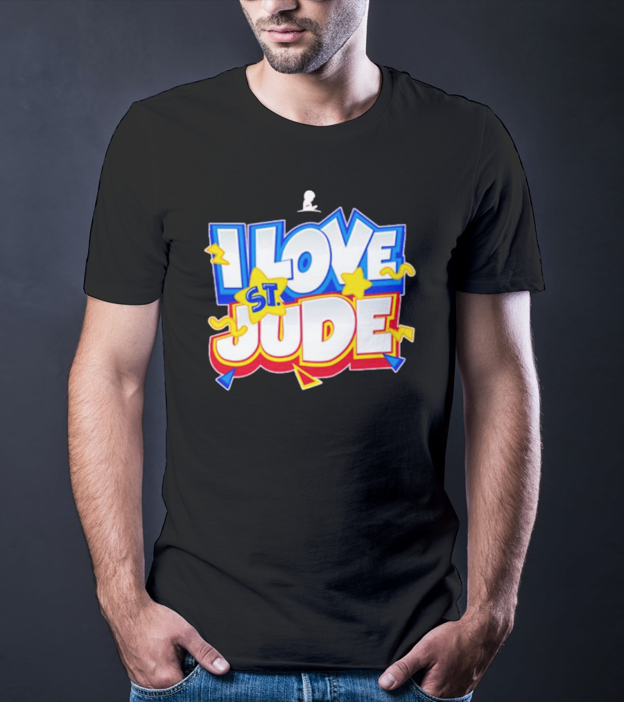 I Love St Jude Cartoon Yellow Stars And Blue Outline T-Shirt