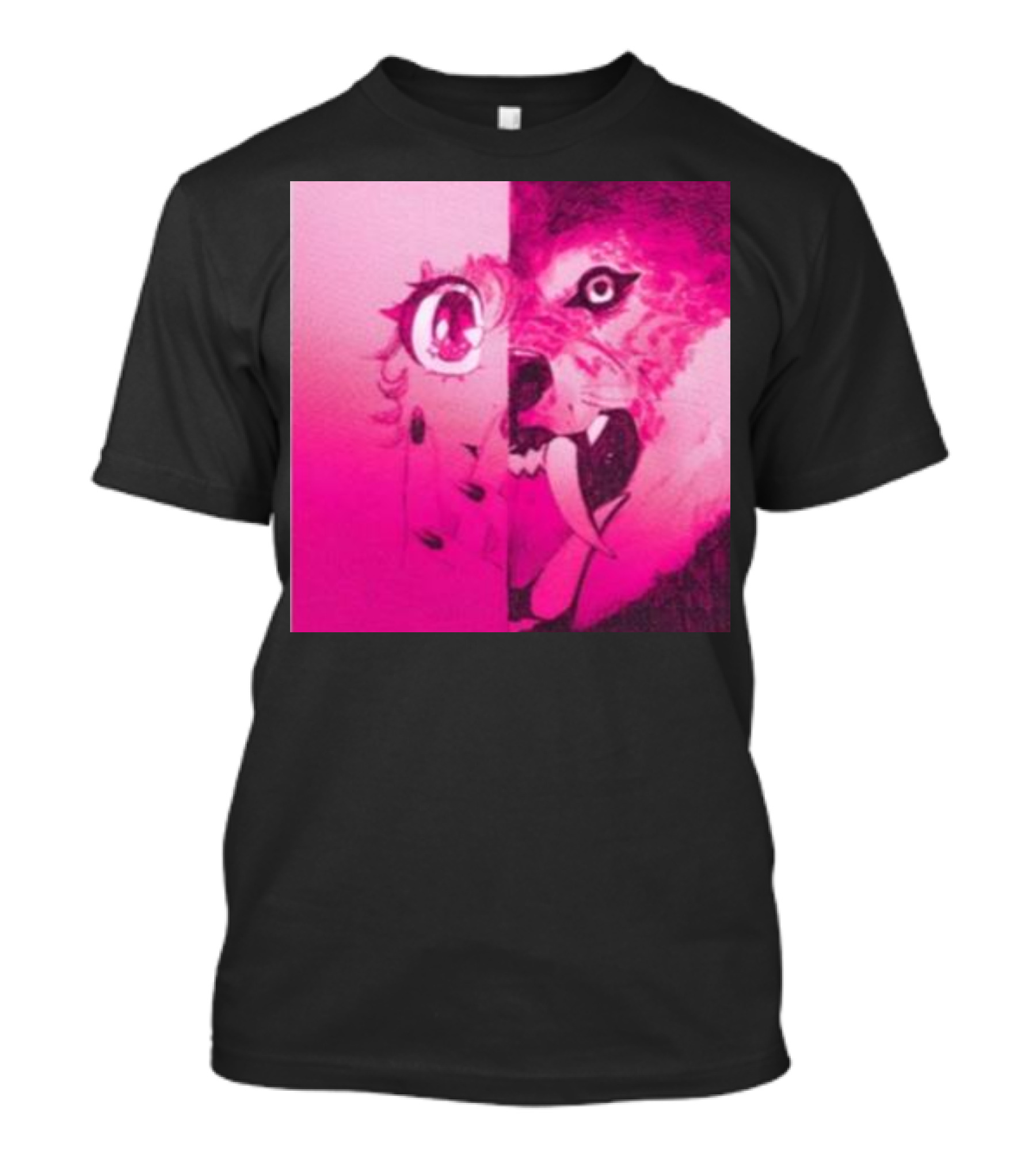 Dead On The Scene Wolf And Anime Girl Pink Contrast T-Shirt