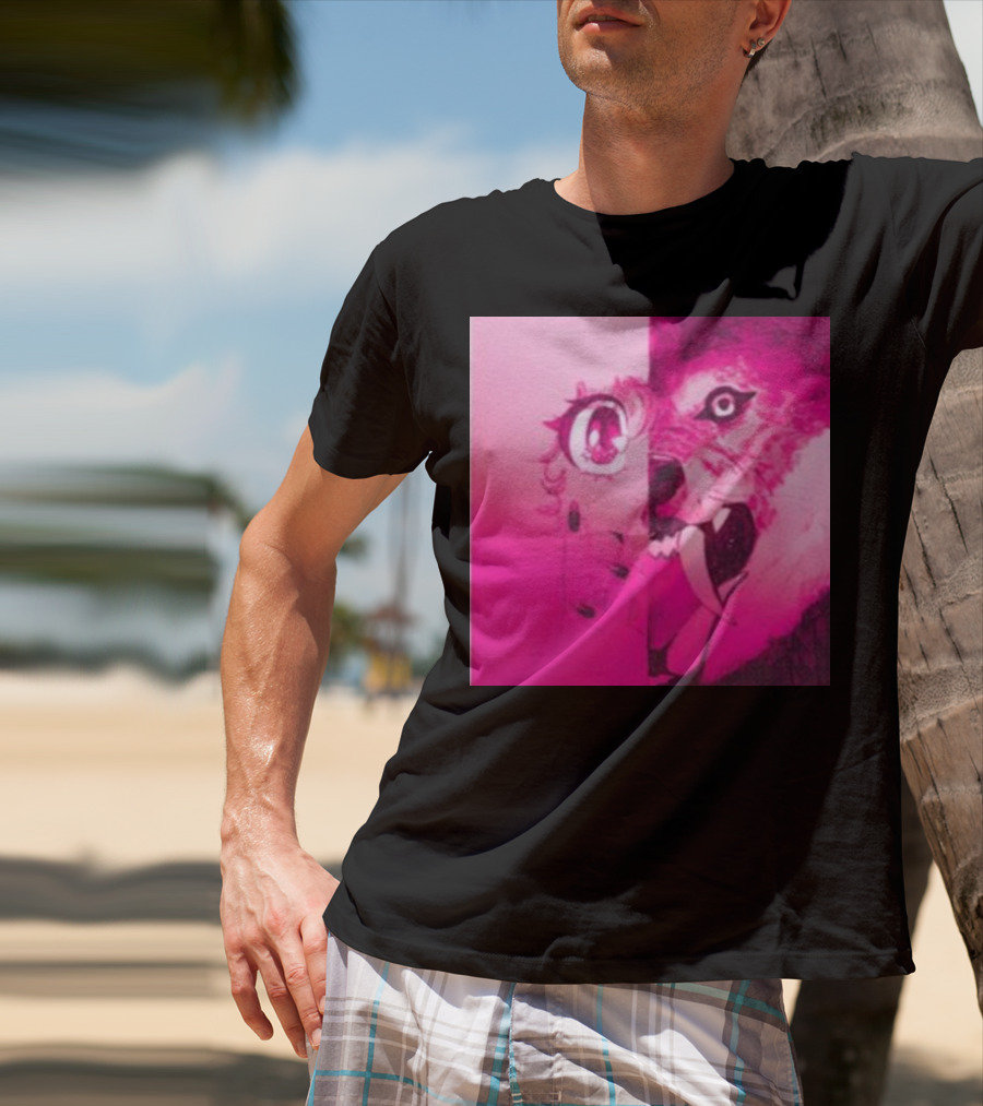 Dead On The Scene Wolf And Anime Girl Pink Contrast T-Shirt