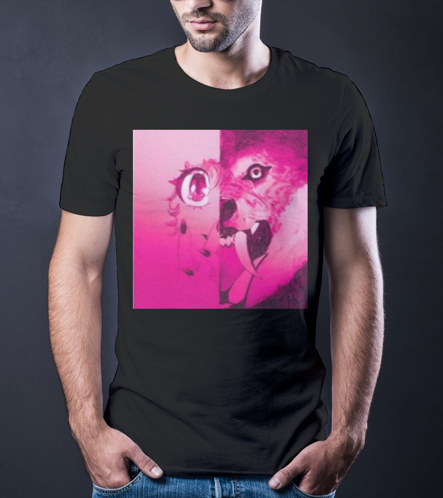 Dead On The Scene Wolf And Anime Girl Pink Contrast T-Shirt