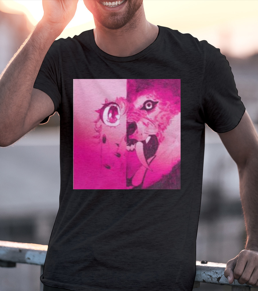 Dead On The Scene Wolf And Anime Girl Pink Contrast T-Shirt