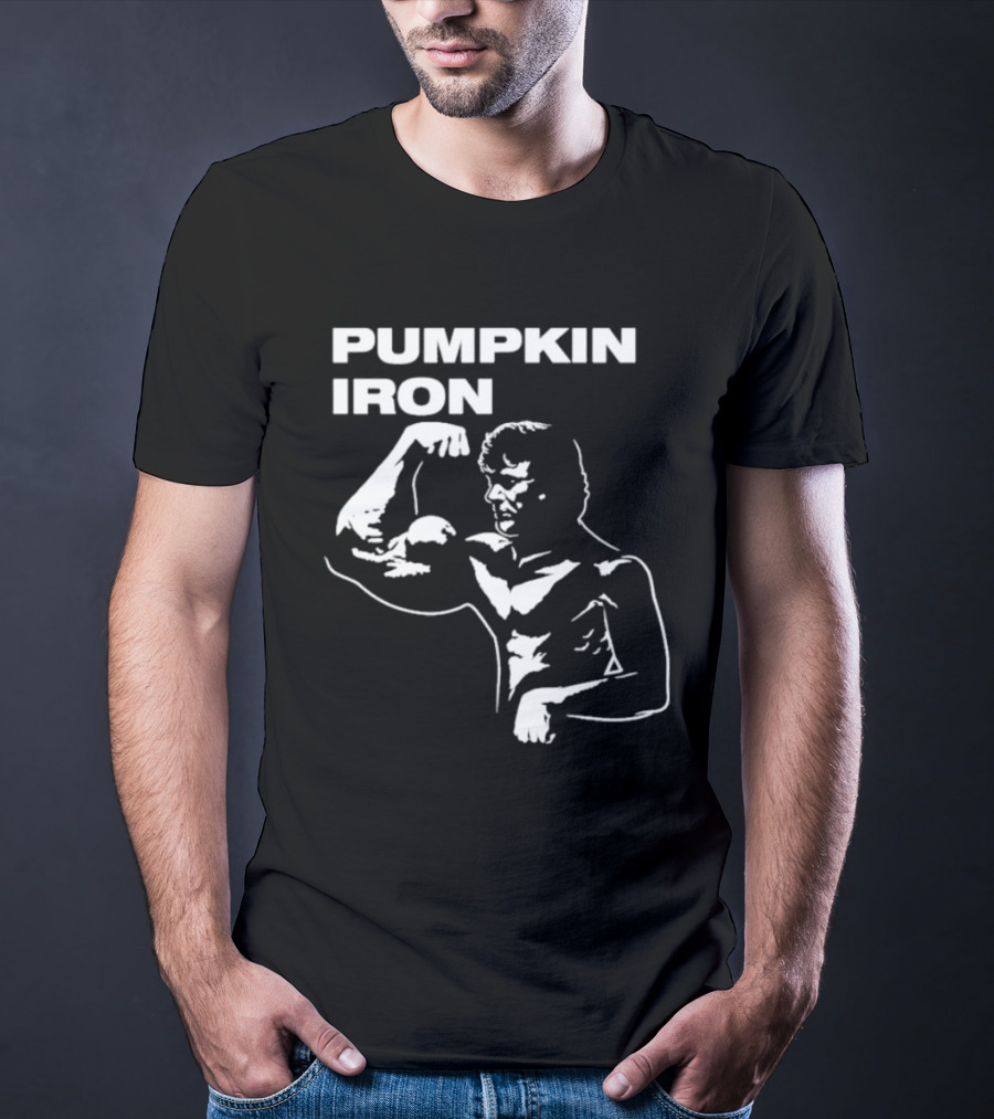 Pumpkin Iron Bodybuilder Flexing Muscles T-Shirt
