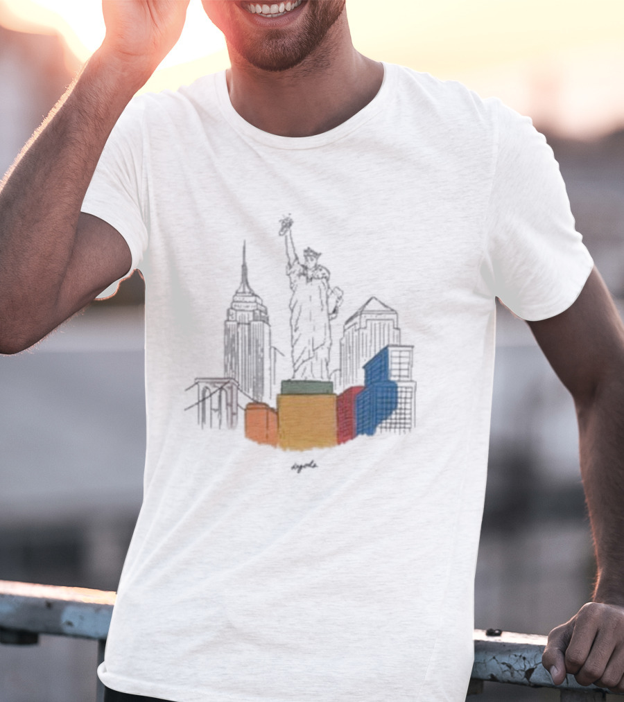 Nyc Degods Skyline Statue Colorful Blocks T-Shirt