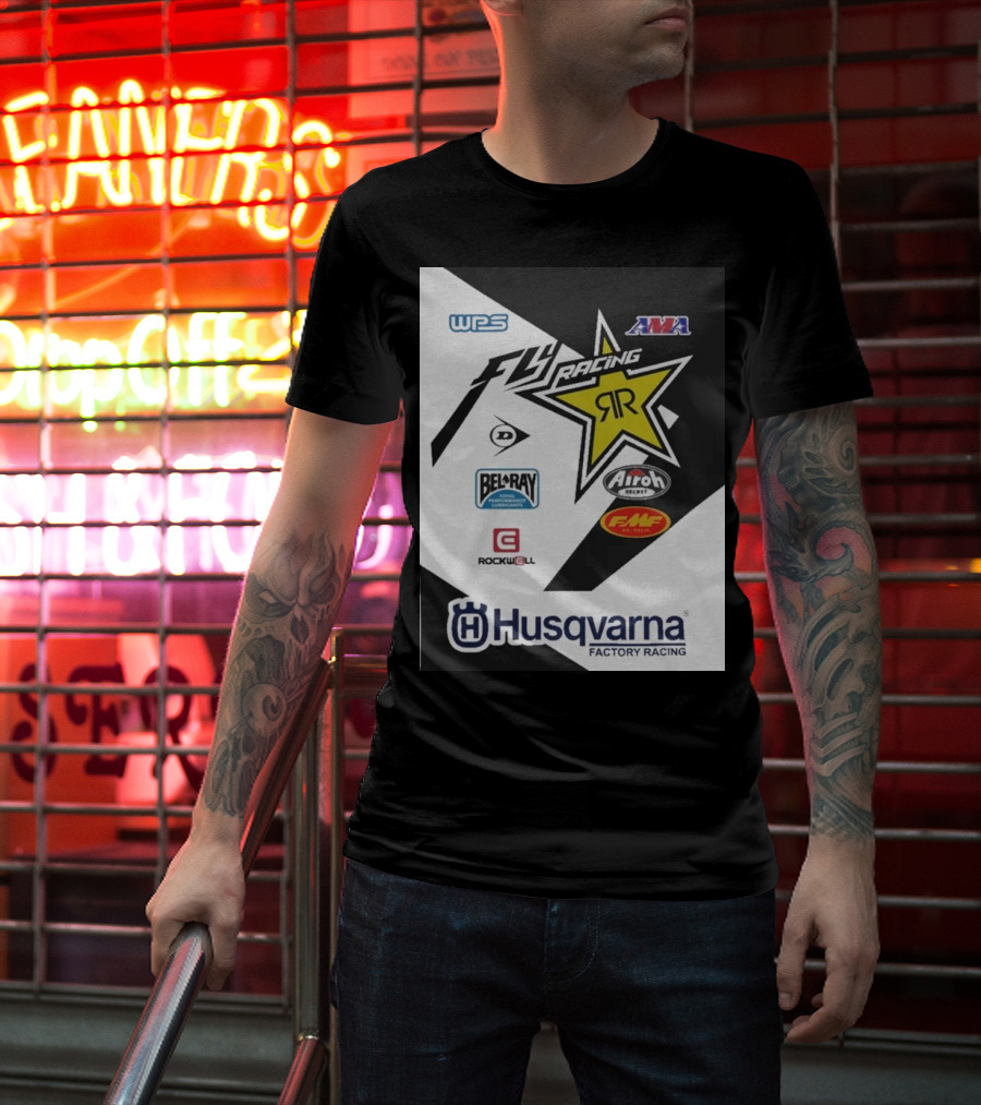 WPS AMA Fly Racing Rockstar Husqvarna Factory Racing Bel-Ray Airoh FMF Rockwell T-Shirt