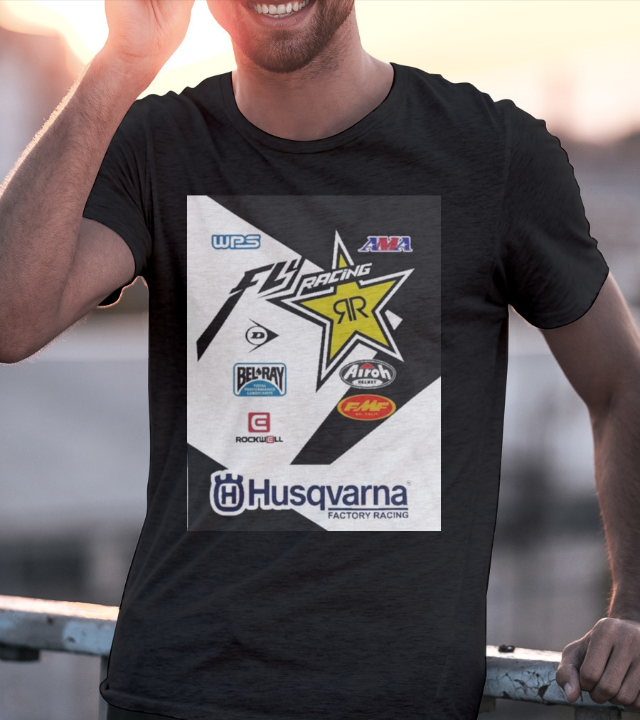 WPS AMA Fly Racing Rockstar Husqvarna Factory Racing Bel-Ray Airoh FMF Rockwell T-Shirt