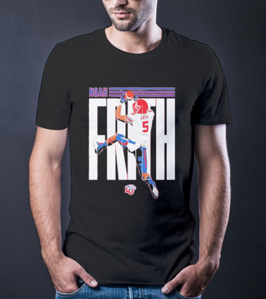 Noah Frith Liberty University Football Caricature Red Jersey Number 5 T-Shirt