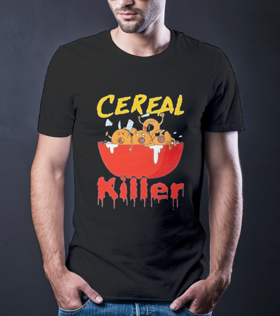 Cereal Killer Funny Cartoon Characters Inside Red Bowl T-Shirt