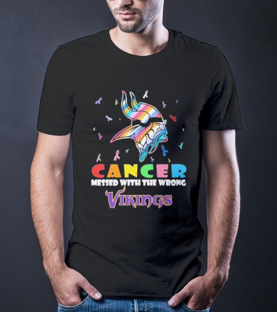 Cancer Messed With The Wrong Vikings Rainbow Ribbon T-Shirt