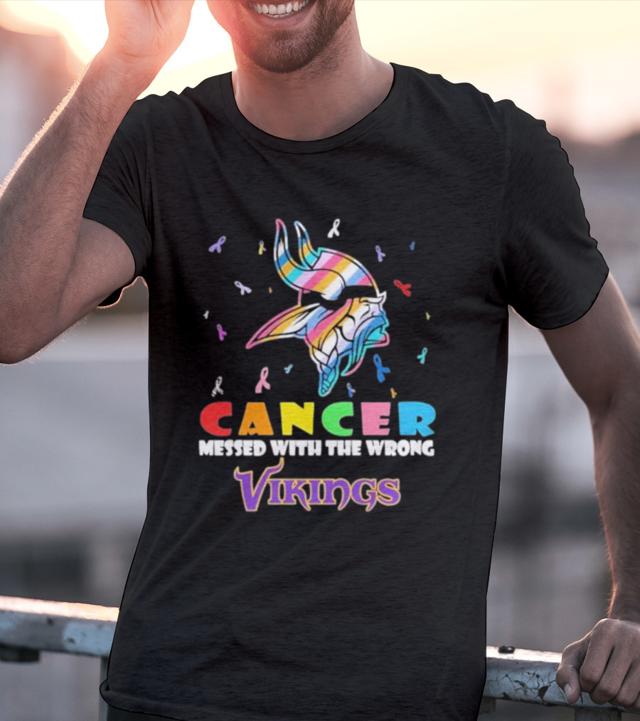 Cancer Messed With The Wrong Vikings Rainbow Ribbon T-Shirt