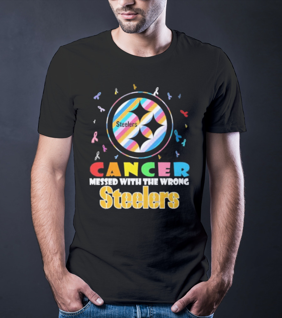 Cancer Messed With The Wrong Pittsburgh Steelers Colorful Ribbons T-Shirt