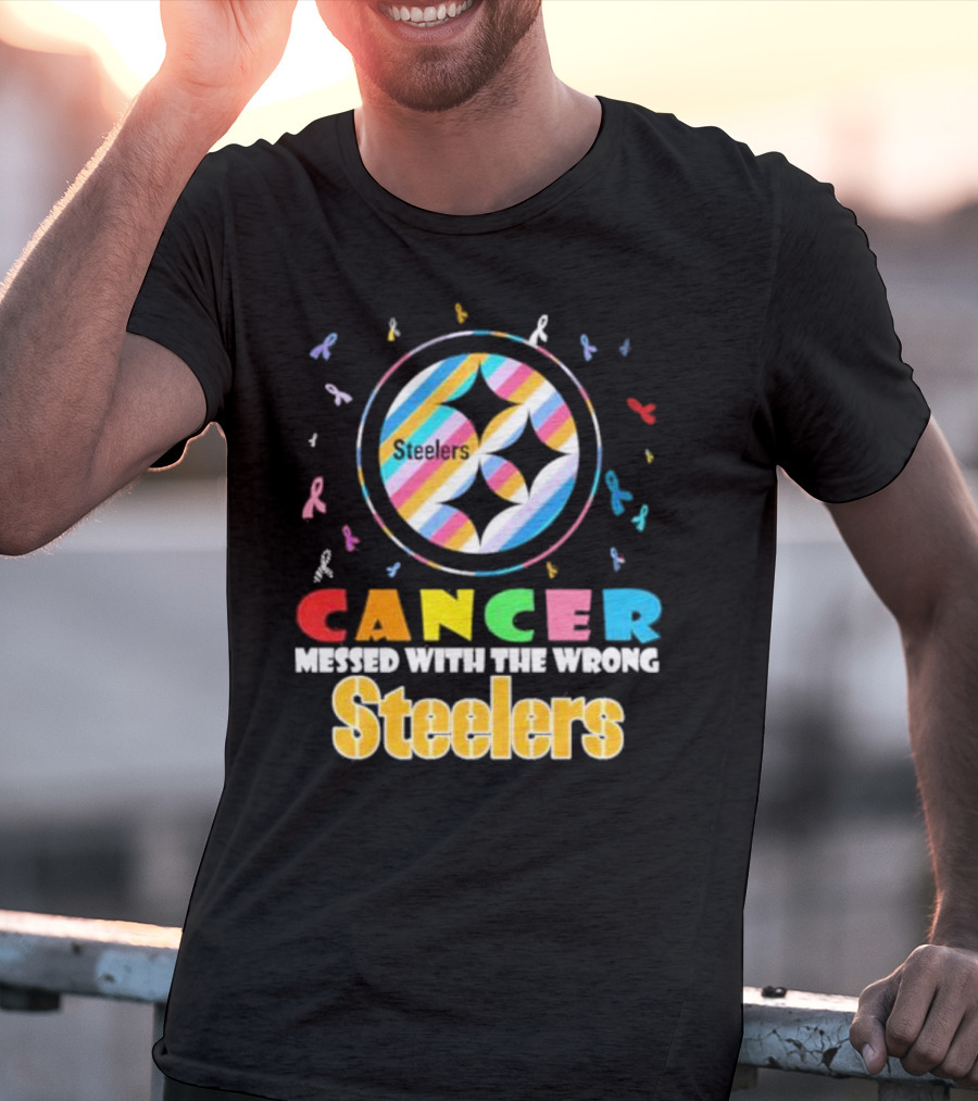 Cancer Messed With The Wrong Pittsburgh Steelers Colorful Ribbons T-Shirt