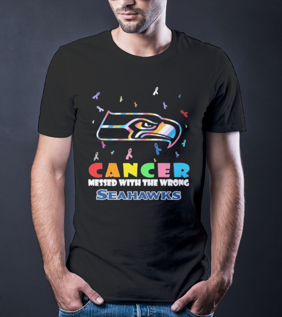 Cancer Messed With The Wrong Seahawks Colorful Ribbon T-Shirt