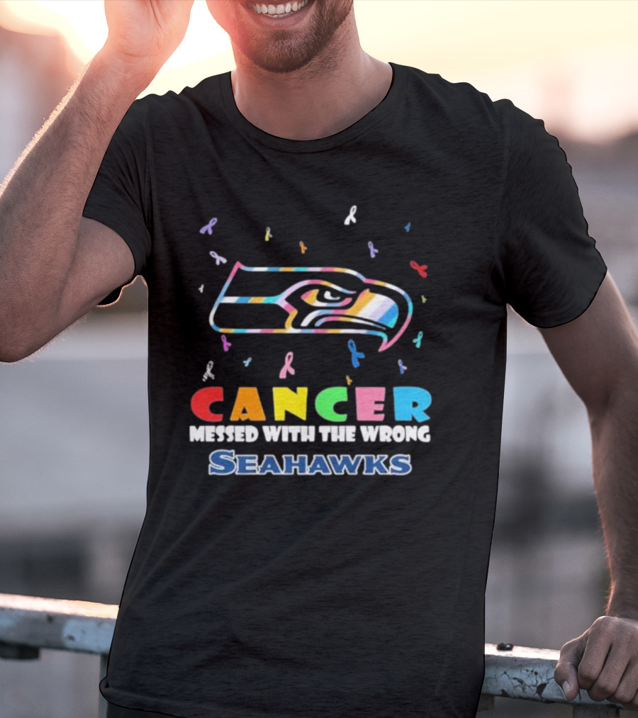 Cancer Messed With The Wrong Seahawks Colorful Ribbon T-Shirt