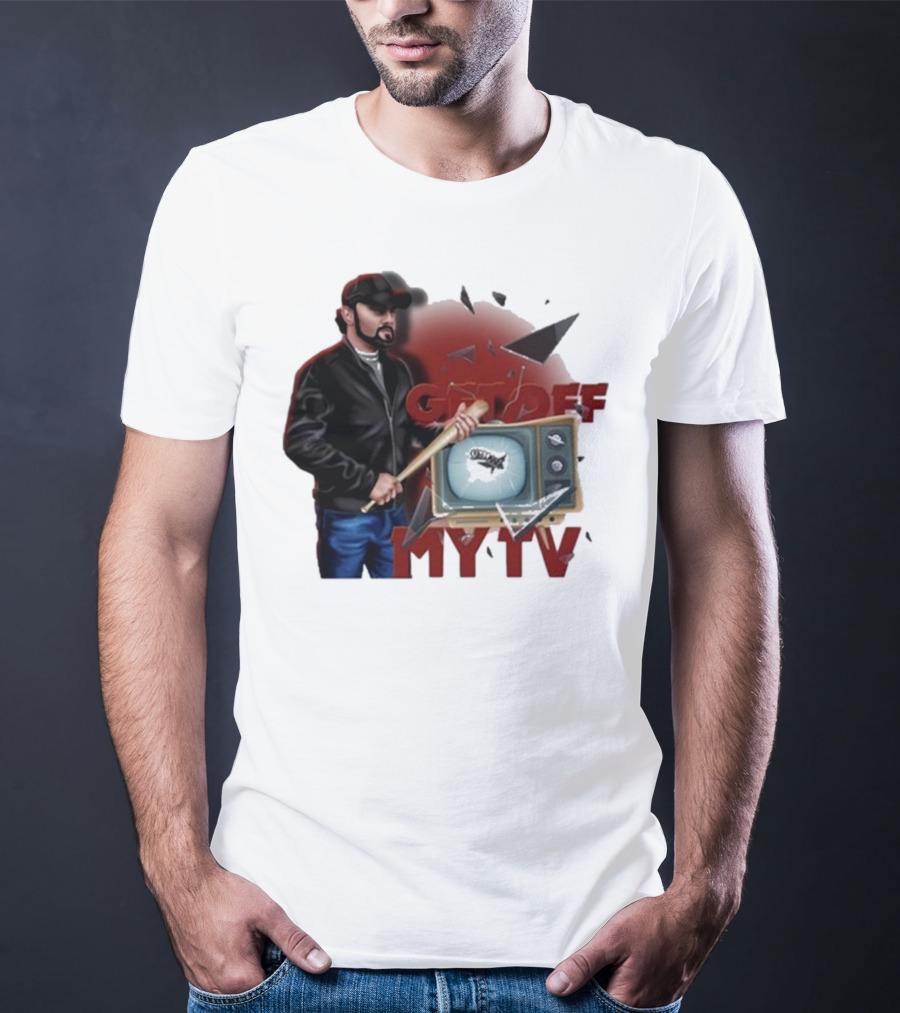 Get Off My TV Baseball Bat Vintage TV Shattered Screen T-Shirt