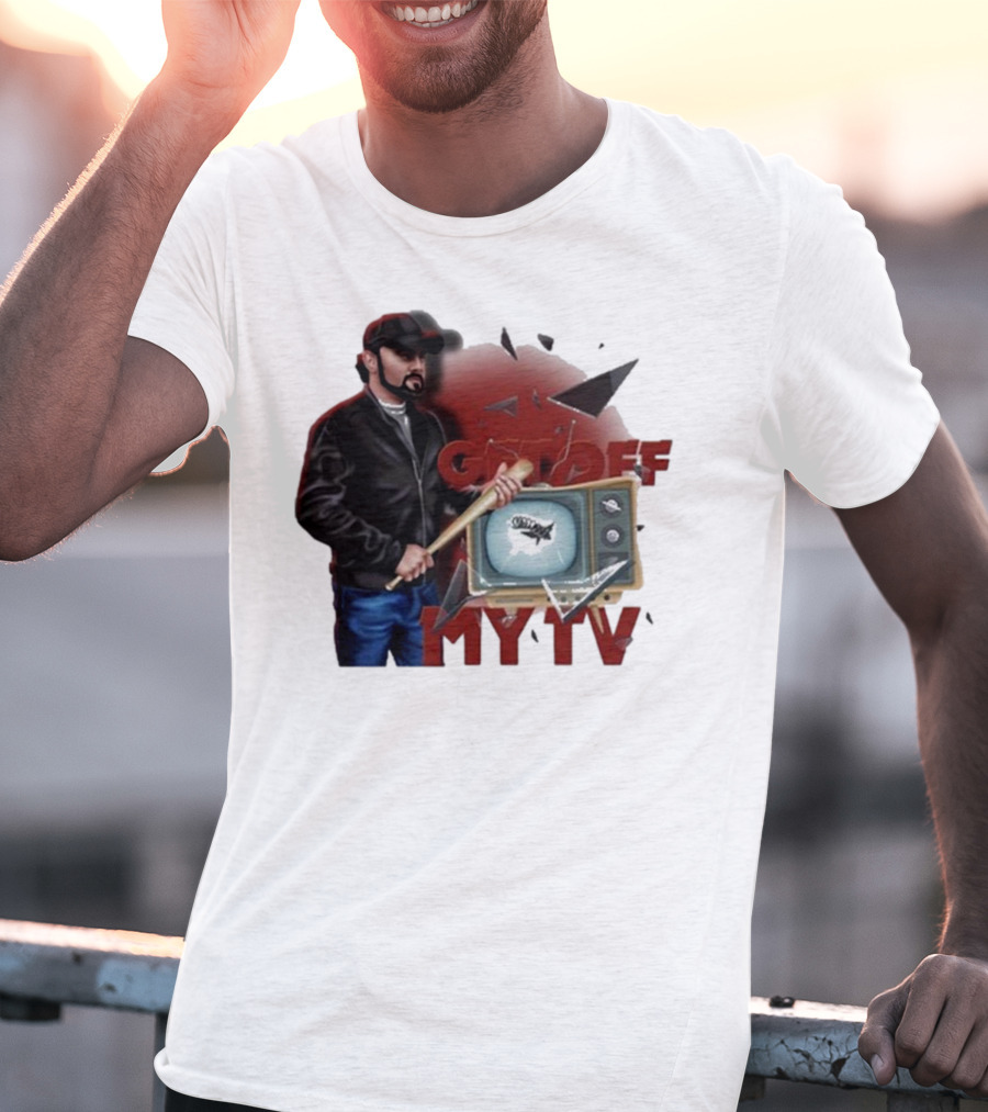 Get Off My TV Baseball Bat Vintage TV Shattered Screen T-Shirt