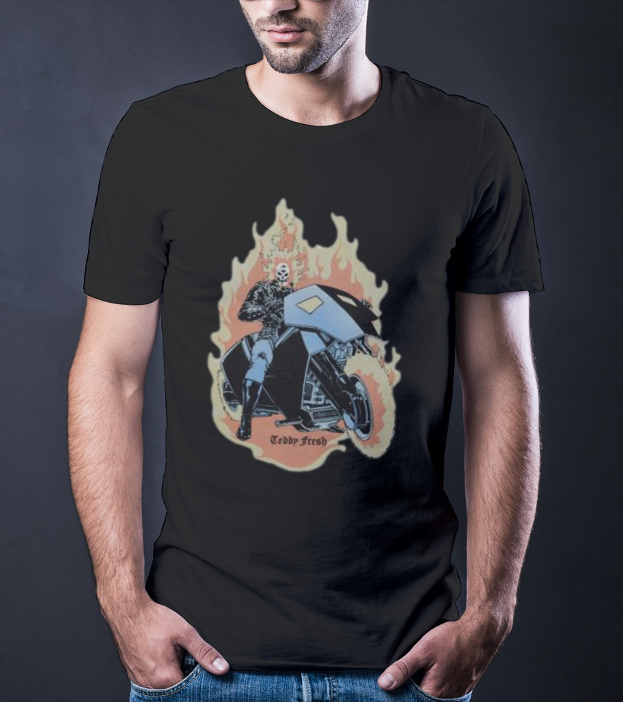 Teddyfresh Flame Skull Rider Motorcycle T-Shirt