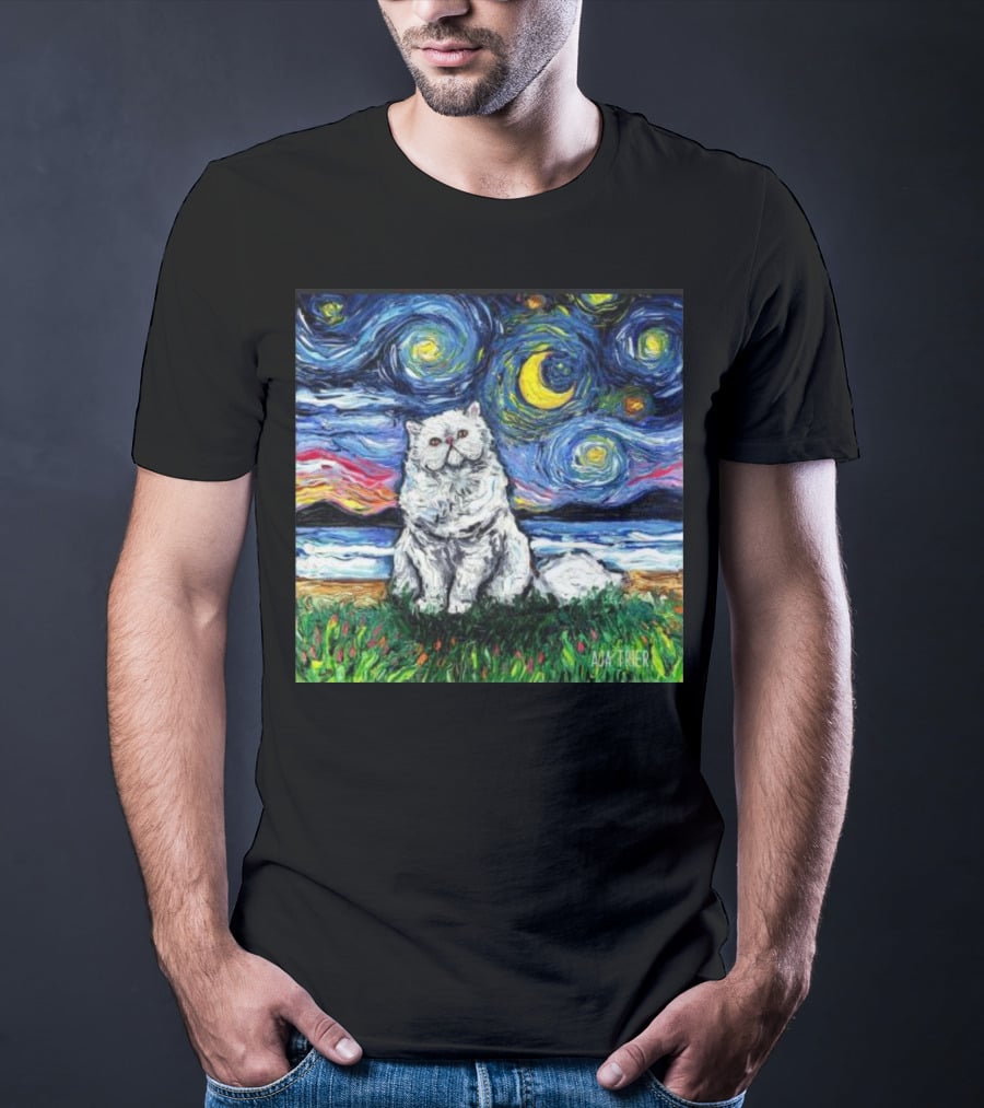 Aja Trier Starry Night Persian Cat Painting T-Shirt