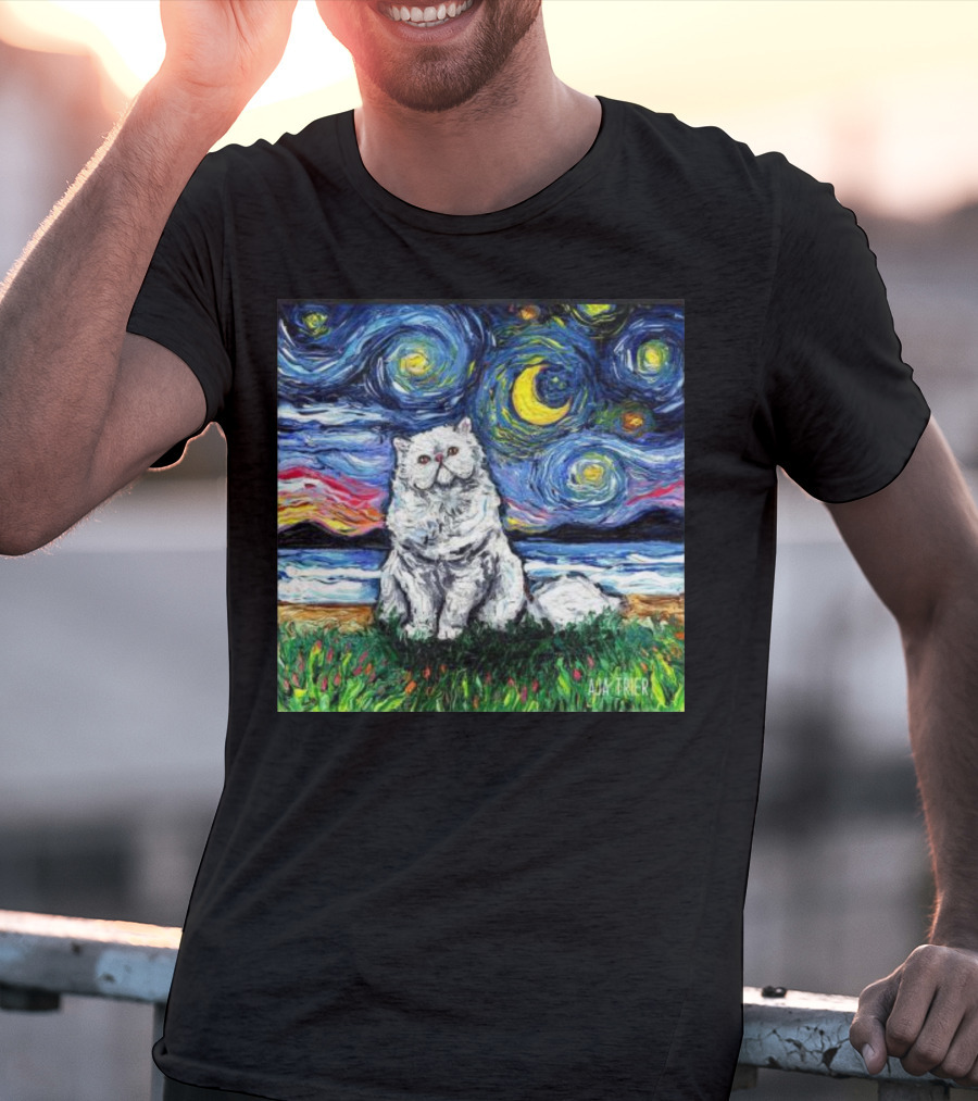 Aja Trier Starry Night Persian Cat Painting T-Shirt